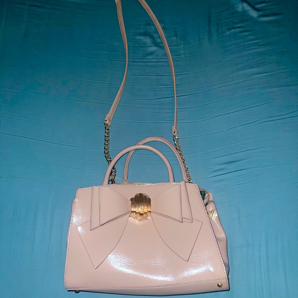 Betsy Johnson Handbag in Gray with removable bow to replace with gold studs. BN